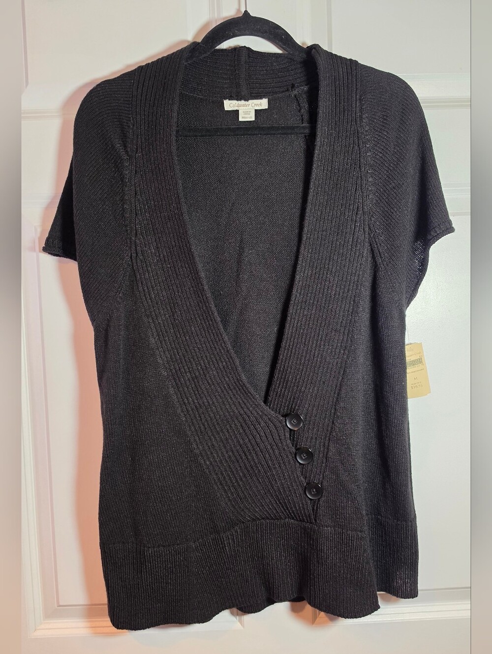 NWT Coldwater Creek Vintage Black Acrylic Button Detail Sweater Top M 10-12
